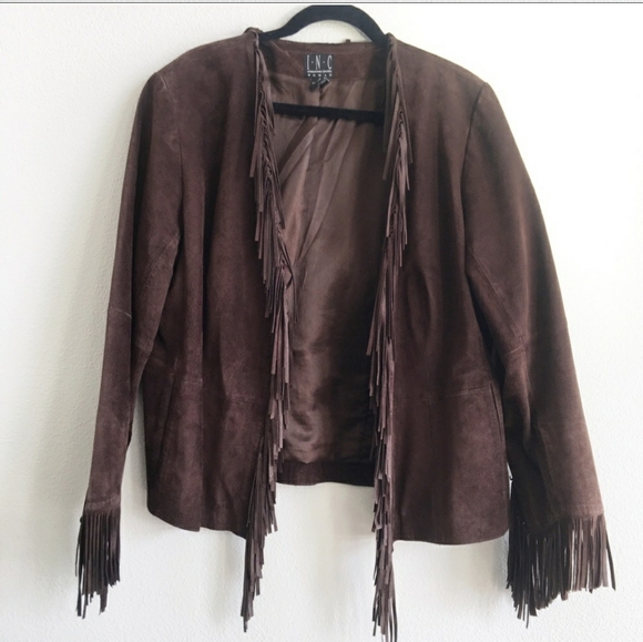 INC International Concepts Western Brown Suede boho festival Fringe Jacket 3X - Picture 4 of 8
